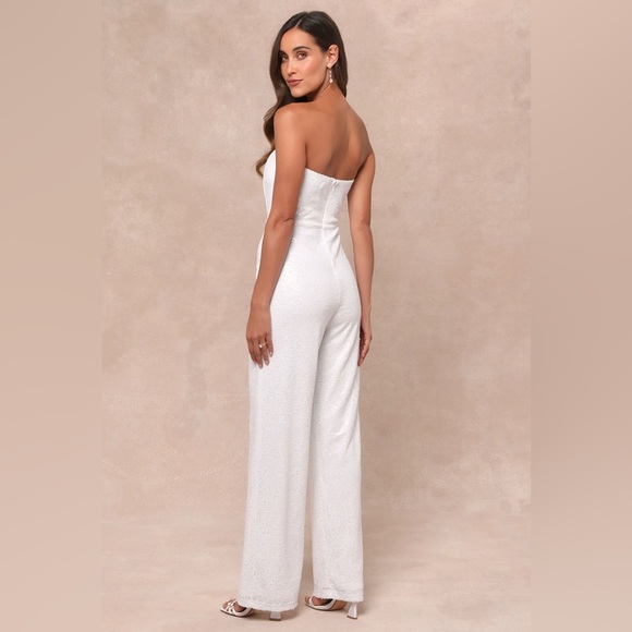 Lulus Glamorous Spirit White Sequin Strapless Bustier Jumpsuit - Picture 2 of 8